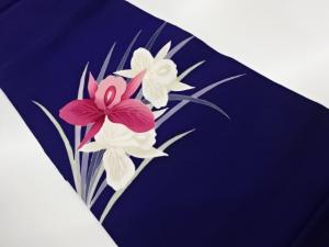 塩瀬手描きカトレア模様開き名古屋帯（額縁仕立て）